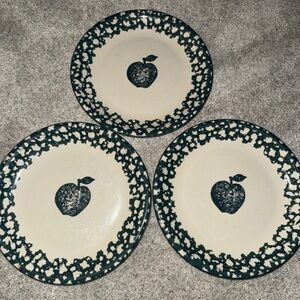 Folk Craft Apple by Tienshan Green  Apple 10 inch Dinner Plate/ Lot  Of 3